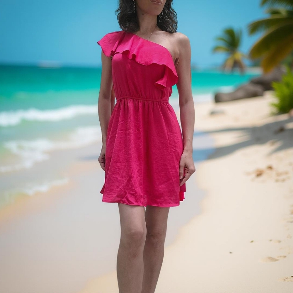 Elegant Fuchsia Pink Ruffle One-Shoulder Dress